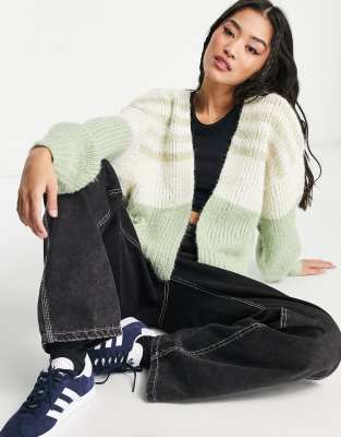 Vero Moda Knitted Cardigan In Sage Stripe-multi