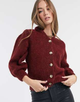 ondsindet Marco Polo efterfølger Vero Moda Knitted Cardigan With Contrast Buttons In Dark Red | ModeSens