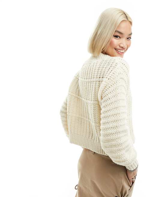 Neonmello** BASIC DONNA WEAVE TEXTURED KNIT CARDIGAN IN CREAM