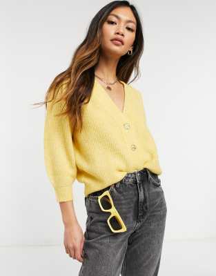 yellow puff sleeve cardigan