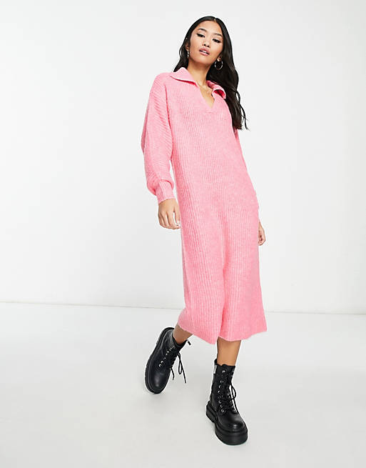 Vero Moda knitted collared maxi dress in pink