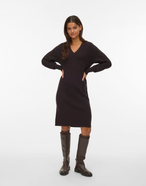 Vero Moda Knitted dress in chocolate torte - view 1
