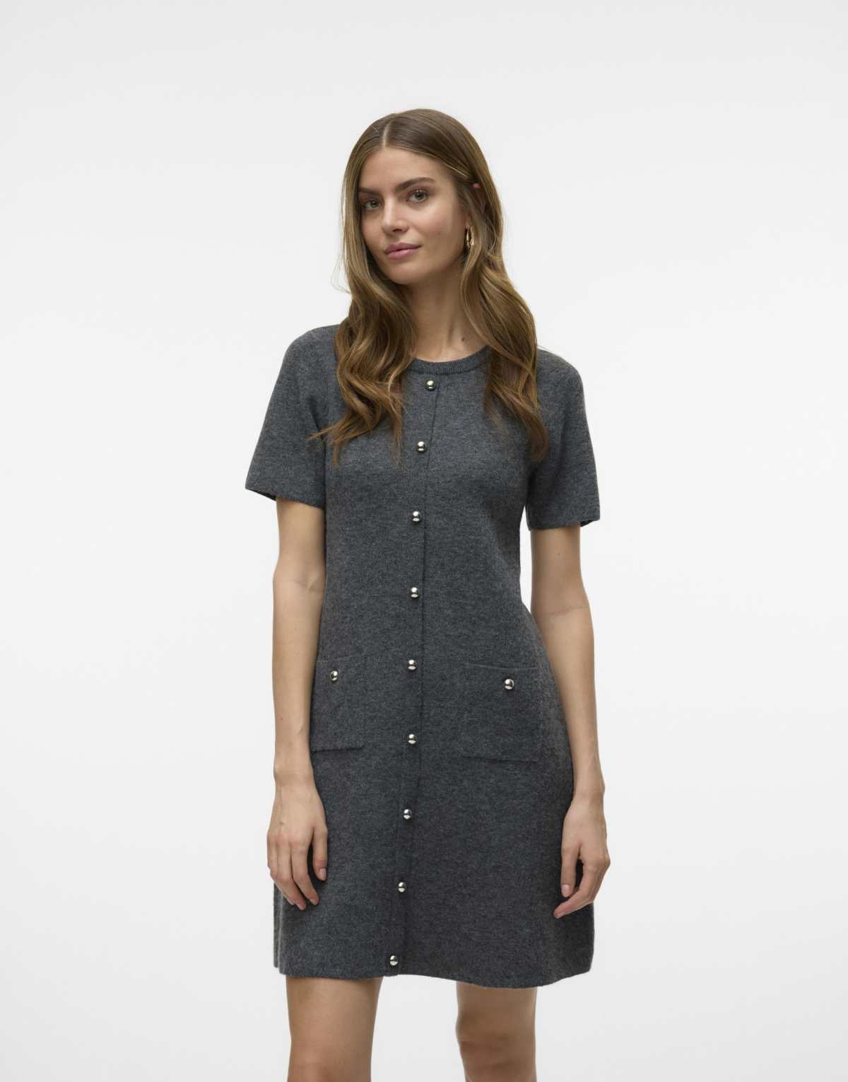 Vero Moda Knitted dress in medium grey melange