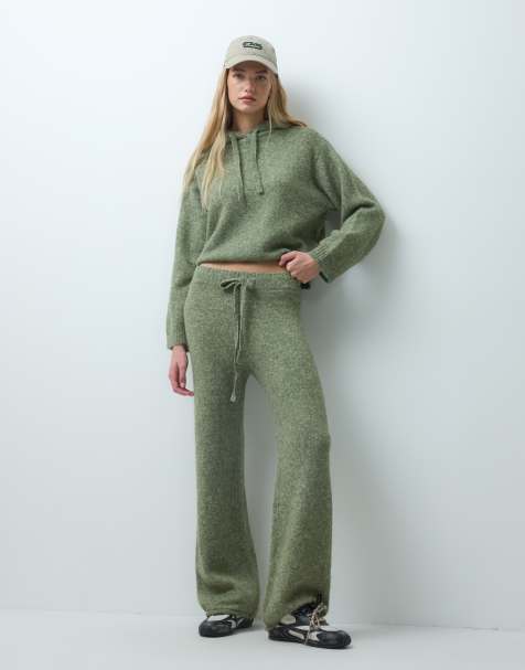 Vero Moda knitted hooded co-ord in oil green - view 1