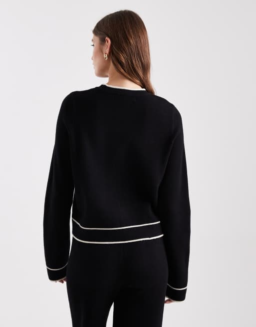 Vero Moda knitted jumper with cream contrast piping in black (part of a set), 4 of 4