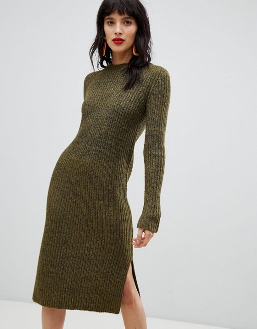 Vero Moda knitted midi jumper dress in khaki | ASOS