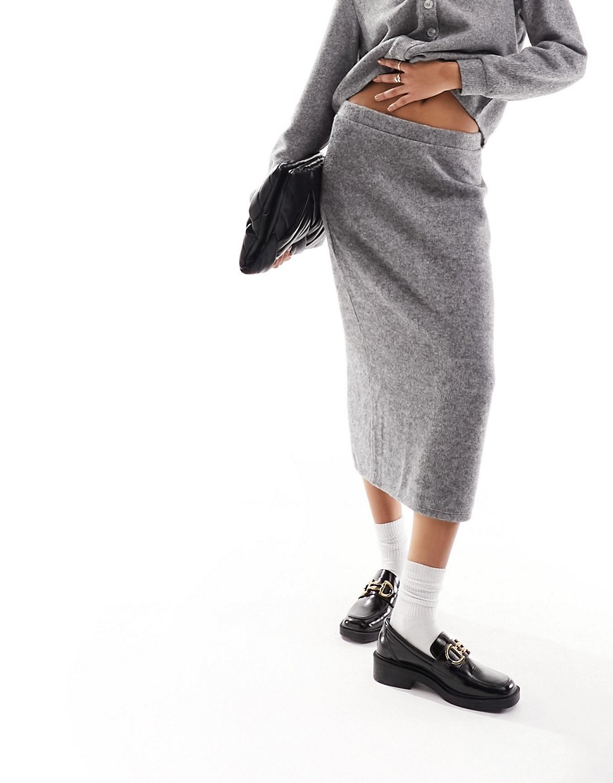 Vero Moda knitted midi skirt co-ord in grey melange