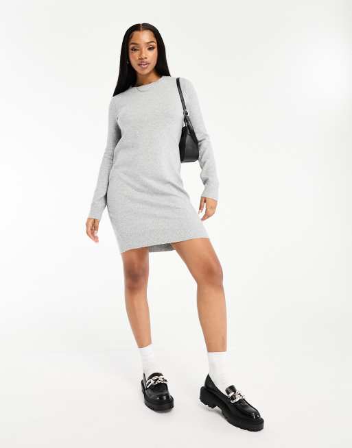 Vero Moda knitted mini sweater dress in gray melange