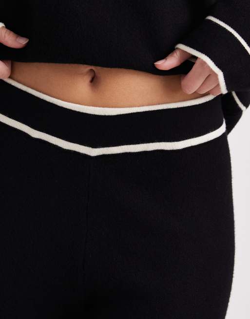 Vero Moda knitted pants with cream contrast piping in black (part of a set), 4 of 5
