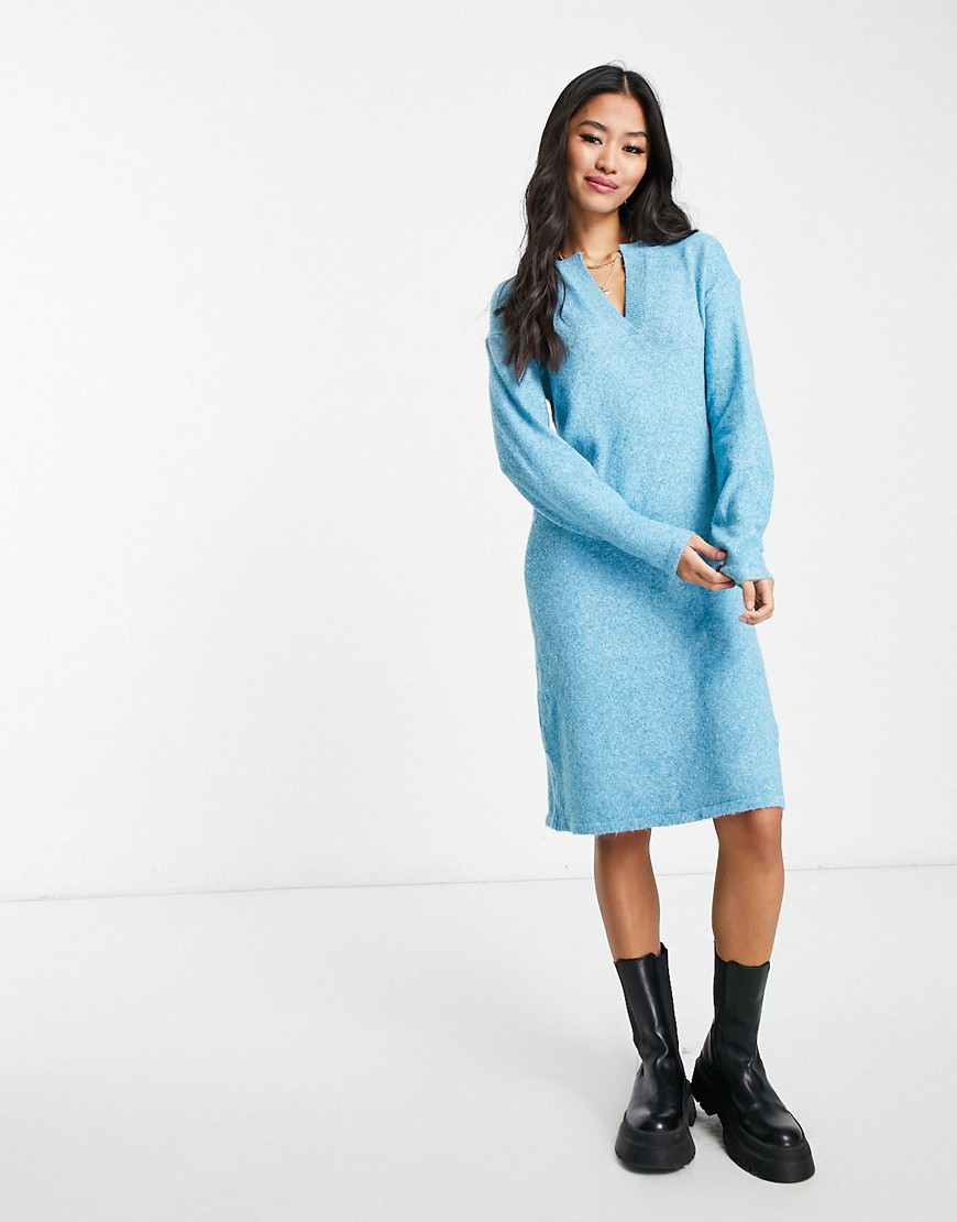 Vero Moda knitted polo midi dress in blue