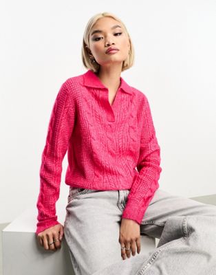 Vero Moda knitted polo neck jumper in pink