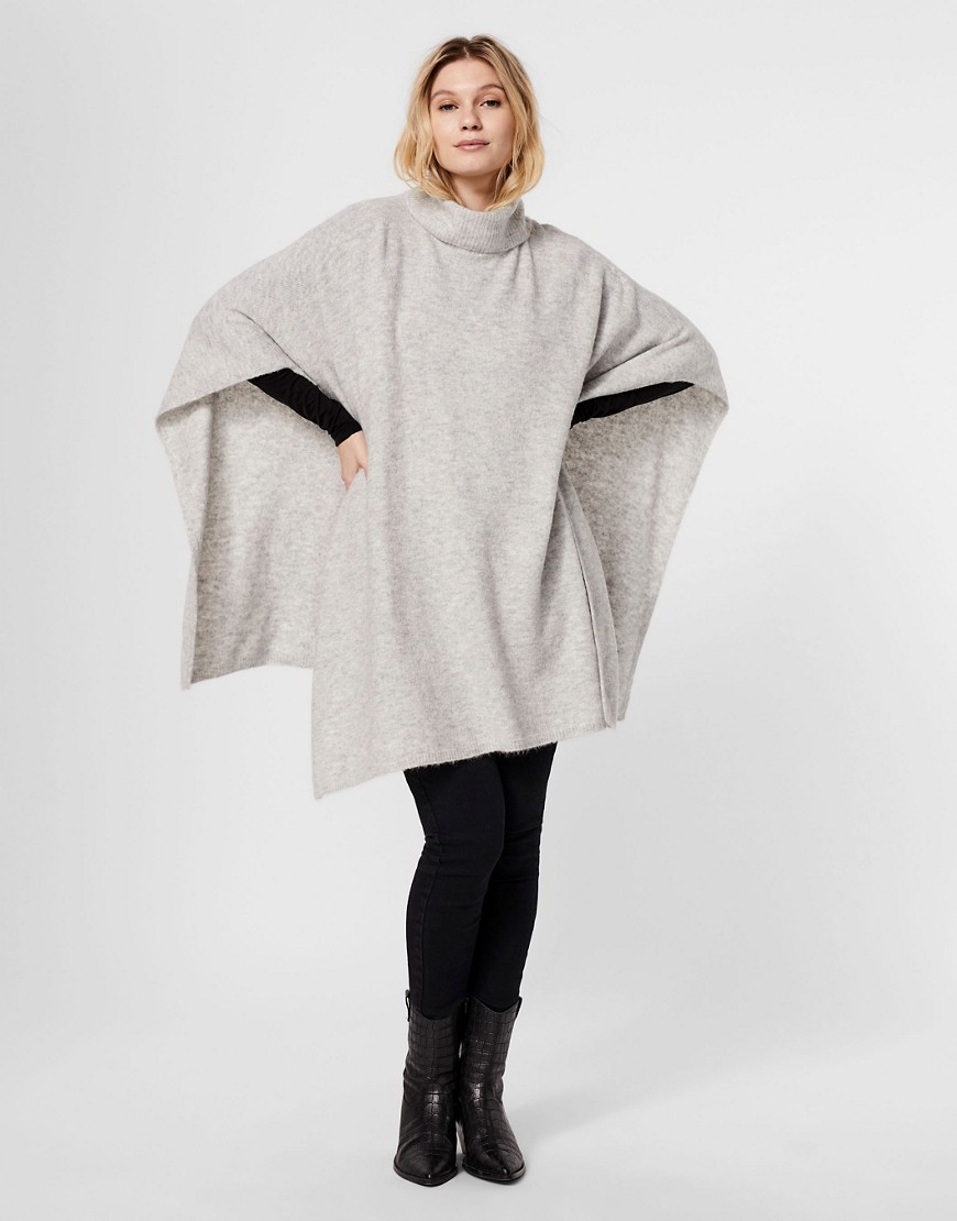 Vero Moda knitted poncho cape jumper with roll neck in light grey
