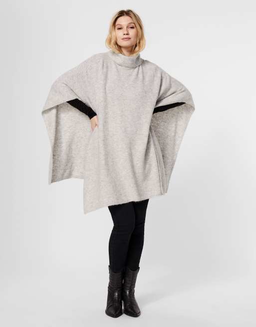 Moda knitted poncho cape jumper with neck in light grey | ASOS