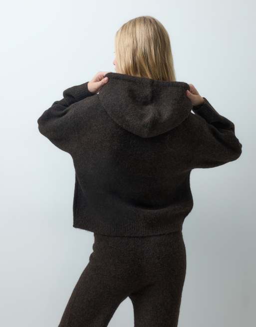 Vero Moda knitted pullover hoodie co-ord in chocolate brown, 3 of 4