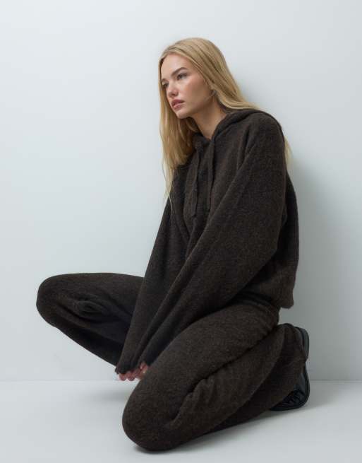 Vero Moda knitted pullover hoodie co-ord in chocolate brown, 4 of 4