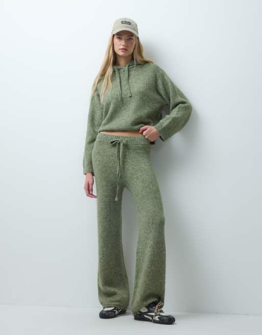 Vero Moda knitted pullover hoodie co-ord in oil green, 2 of 4