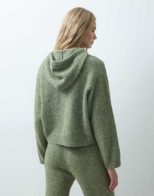 Vero Moda knitted pullover hoodie co-ord in oil green, 3 of 4