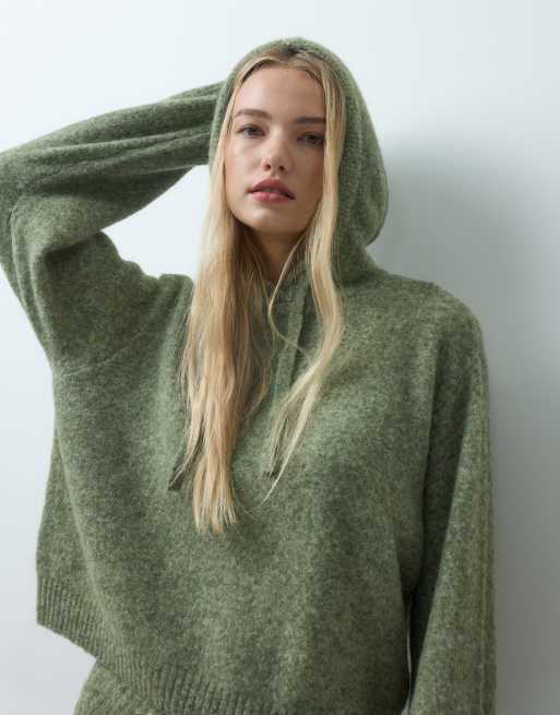 Vero Moda knitted pullover hoodie co-ord in oil green, 4 of 4