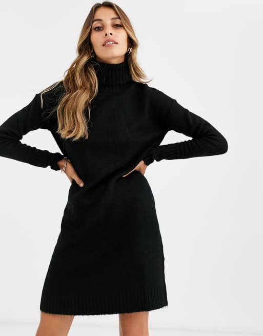 Vero Moda knitted roll neck mini dress in black | ASOS