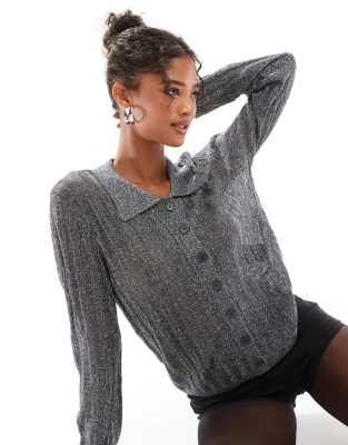 knitted shirt in asphalt glitter-Gray