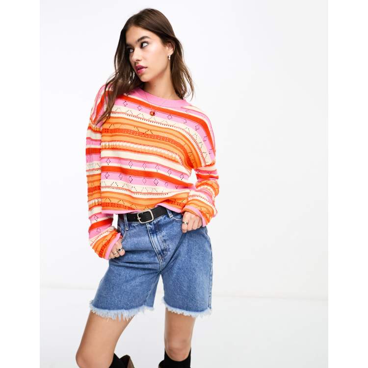 Vero Moda knitted stripe jumper in orange and pink | ASOS