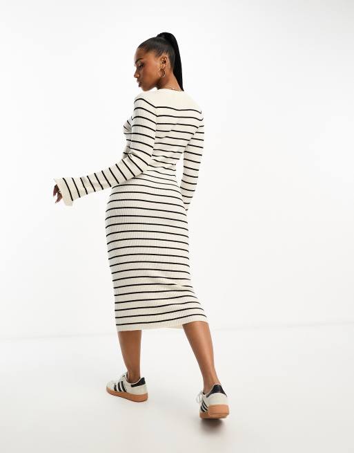 Vero Moda knitted stripe maxi dress in cream and black, 2 of 4
