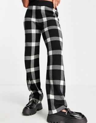 Vero Moda knitted trouser co-ord in black & white check