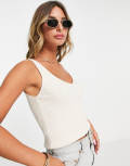 Vero Moda knitted v-neck top in birch-White