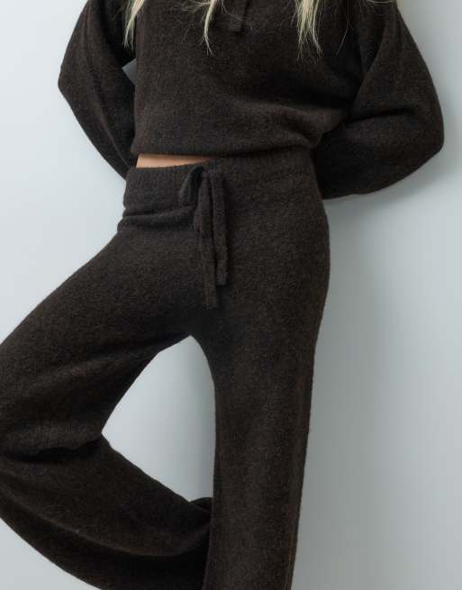 Vero Moda knitted wide leg pant co-ord in chocolate brown, 2 of 5