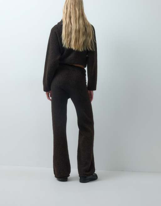 Vero Moda knitted wide leg pant co-ord in chocolate brown, 4 of 5