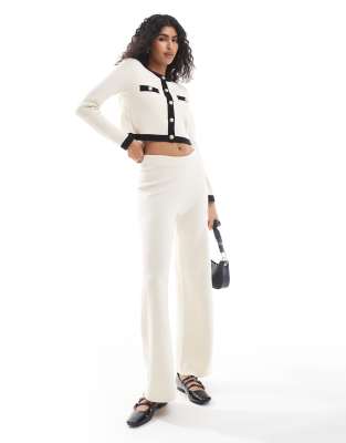 Vero Moda Knitted Wide Leg Pants In Cream - Part Of A Set-white