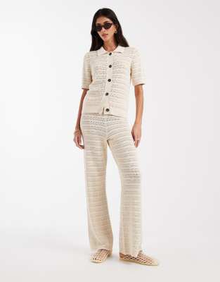 Vero Moda knitted wide leg trouser co-ord in birch