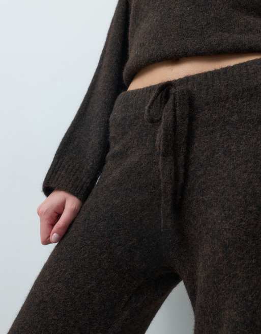 Vero Moda knitted wide leg trouser co-ord in chocolate brown, 3 of 5