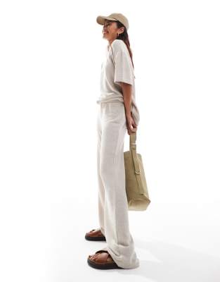 Vero Moda Vero Moda knitted wide leg trouser co-ord in oatmeal-Neutral