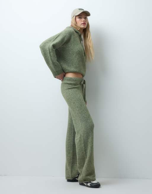 Vero Moda knitted hooded co-ord in oil green, 2 of 3