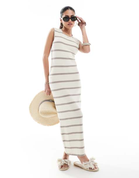 Vero Moda – Knöchellanges, gestricktes Jersey-Kleid in gestreiftem Cremeweiß - view 1