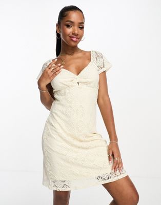 Vero Moda Knot Front Lace Mini Dress In Cream-white