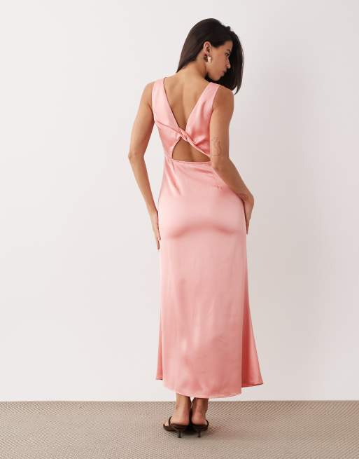 Vero Moda - Korallyserød maxikjole uden ærmer i satin, 3 af 4