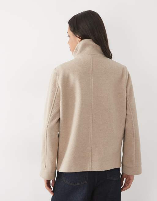 Vero Moda kort frakke med ståkrave i beige, 4 af 4