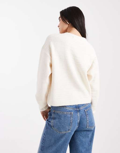 Vero Moda – Krämvit, melerad, strukturstickad kofta med knytning framtill, 4 av 4