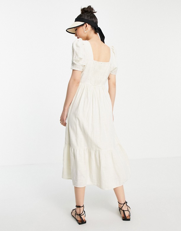  Doskonały Vero Moda – Kremowa sukienka midi z bufkami z bawełny organicznej Kremowy
