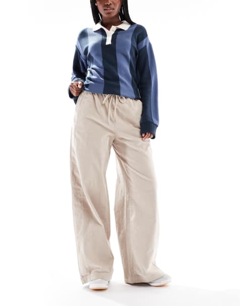 Vero Moda tie waist cord trousers in cream 