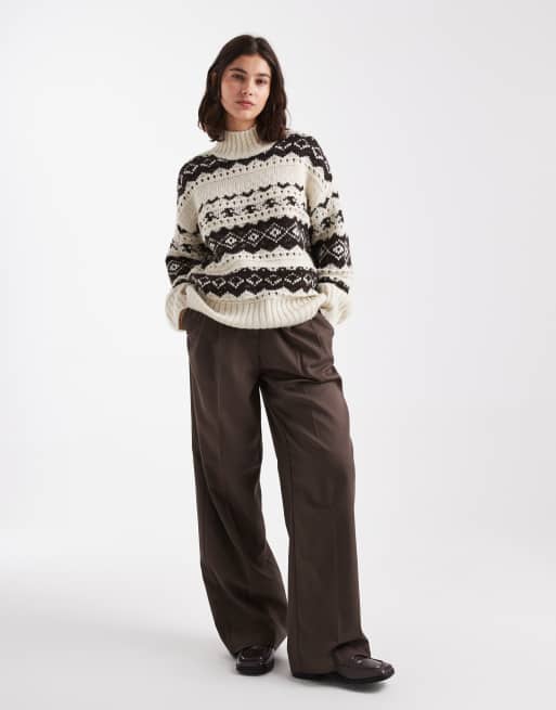Vero Moda – Kremowo-czekoladowy sweter premium w norweski wzór, 2 z 4