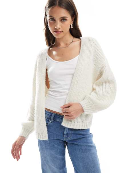 Vero Moda soft fluffy knit edge to edge cardigan in cream