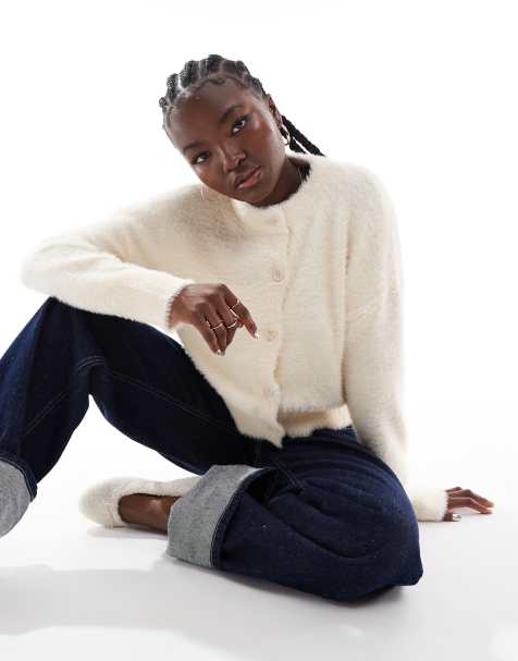 Vero Moda fluffy knitted cardigan in cream