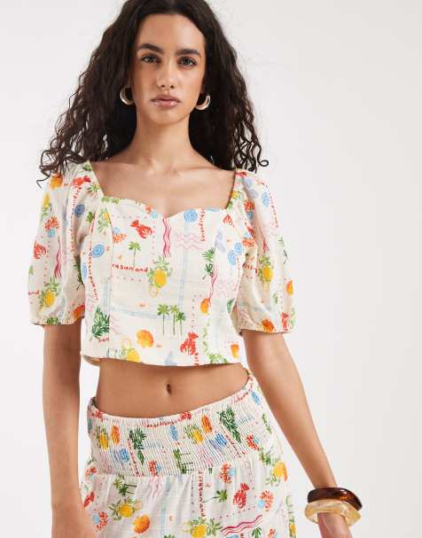 Vero Moda – Kremowy luźny top z krótkimi rękawami i nadmorskim wzorem, część zestawu - view 1