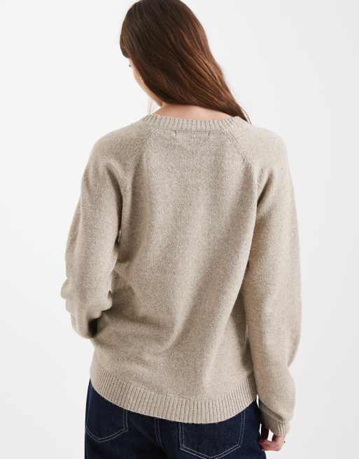 Vero Moda – Kremowy sweter z okrągłym dekoltem o złotym brokatowym wykończeniu, 4 z 4
