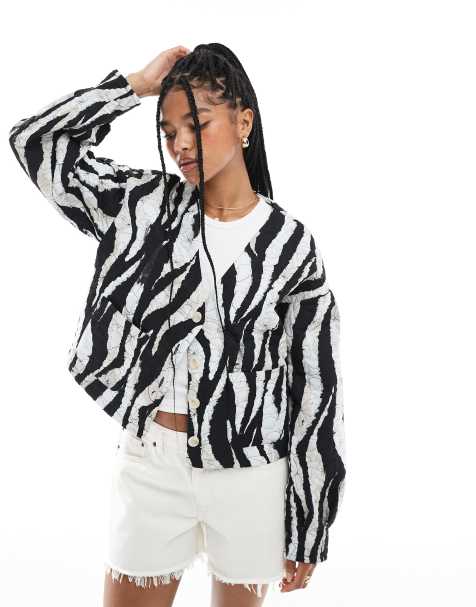 Vero Moda cropped quilted jacket in mono zebra print