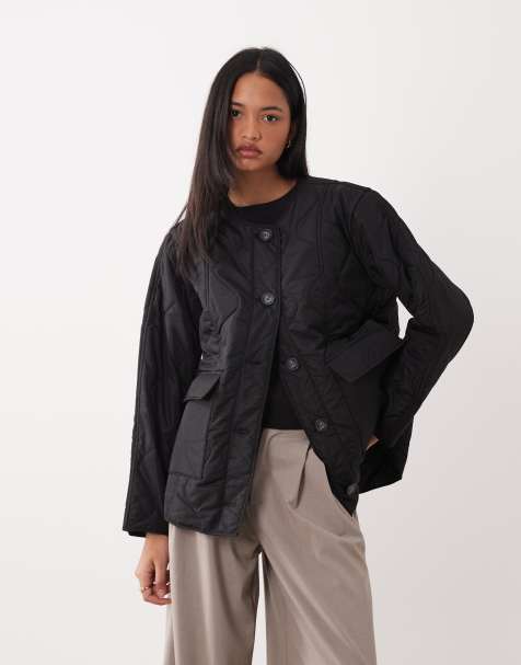 Vero Moda onion quilted short jacket with pockets in black