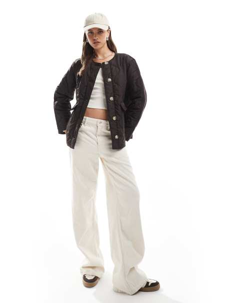 Vero Moda onion quilted short jacket with pockets in chocolate
